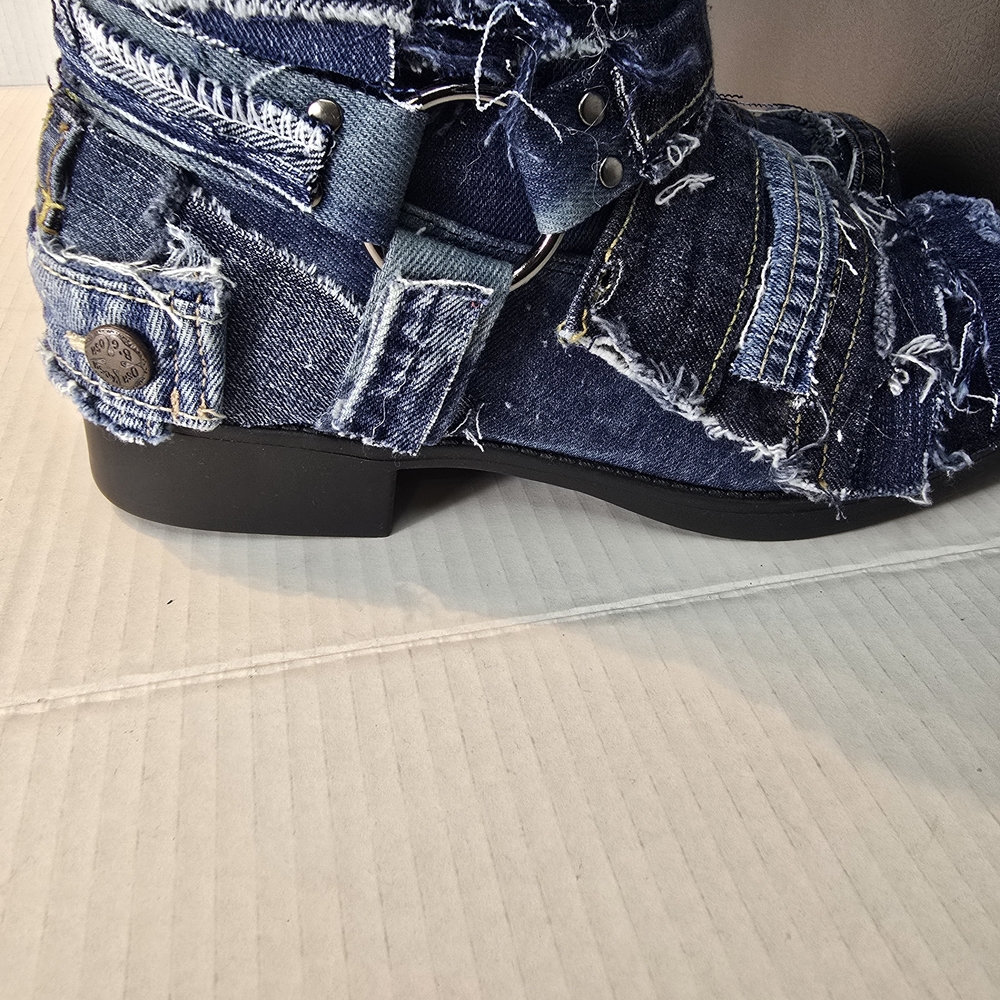 Custom Patchwork Denim Boots - image 5